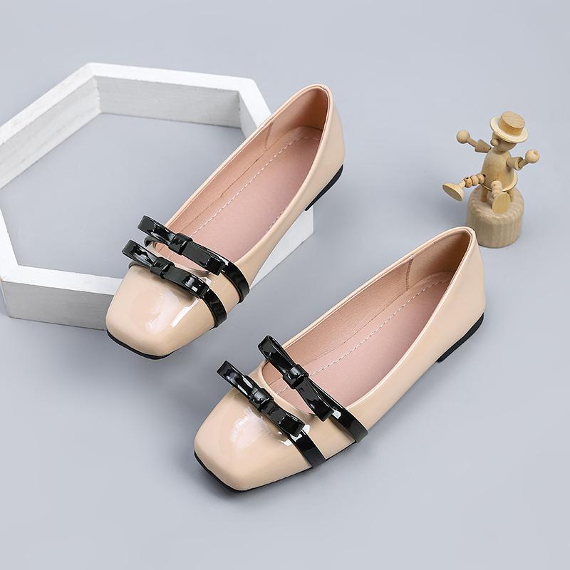 Square Toe Ballet Shoes for Women Dressy Flats Loafers With Bowknot Comfortable Walking Shoes Women's Soft Faux Leather Anti-Slip Ballerina Shoes