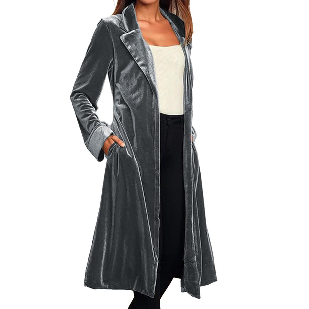 Women's Fashion And Winter Cardigan Jacket Gold Velvet Long Windbreaker