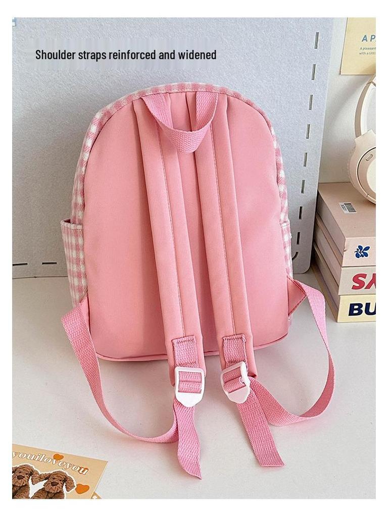 Large Capacity Pink Plaid Japanese Cute KT Girls' School Backpack