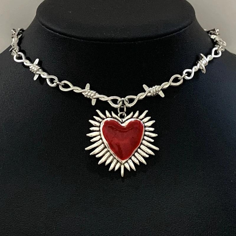 Sacred Heart Necklace, Small Wire Necklace, Women's Hip-hop, Gothic, Punk Style, Barbed Wire, Small Thorn Chain Necklace, Gift