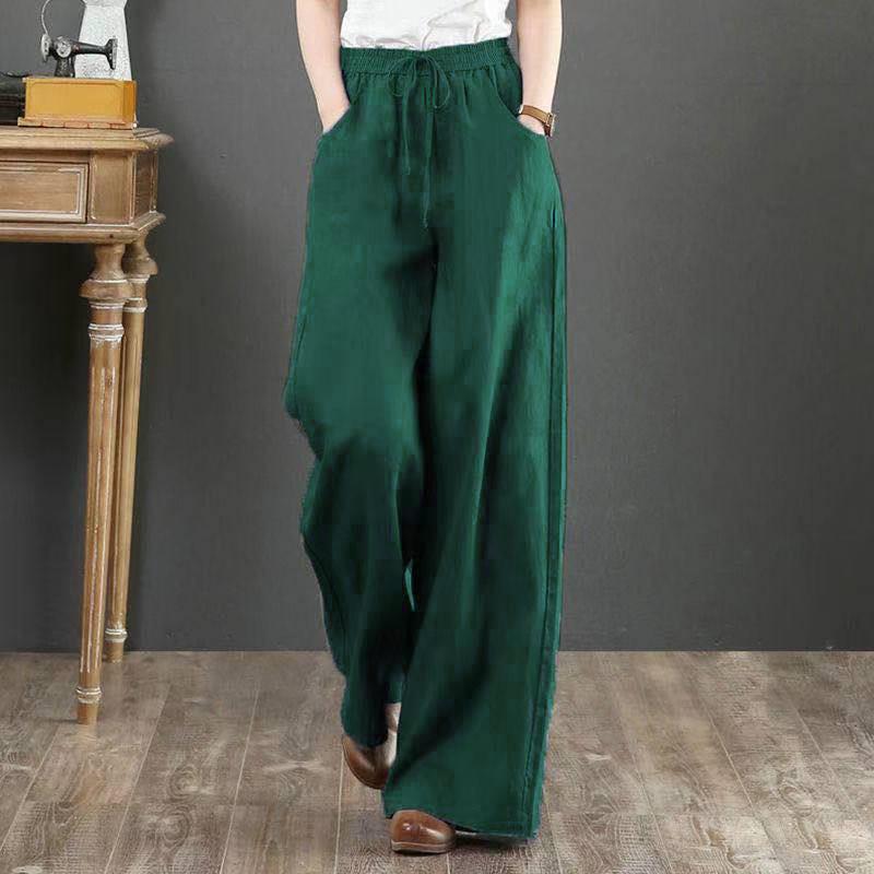 Sixteen Colors Multi-color High Waist Wide-Leg Linen Cotton Korean Style Women's Pants, Spring/Summer, Plus Size, Floor-Length, Straight Leg.