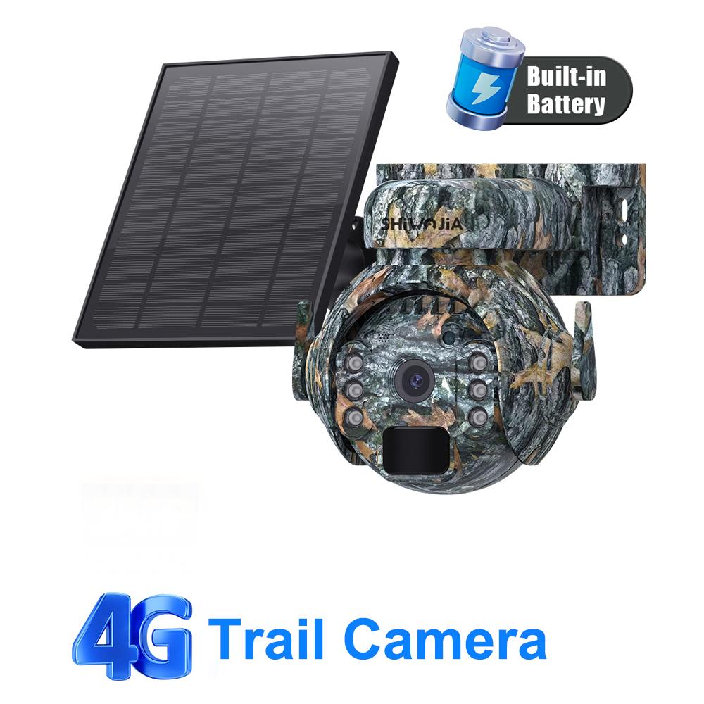 SHIWOJIA 3K 5MP 4G SIM Panel Security PTZ Night Vision PIR Human Detection Surveillance Solar Battery Camera