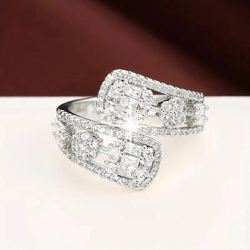 Huitan Trendy Fresh Style Women Opening Rings with Bright CZ for Wedding Party Engagement Luxury Unique Accessories Zircon