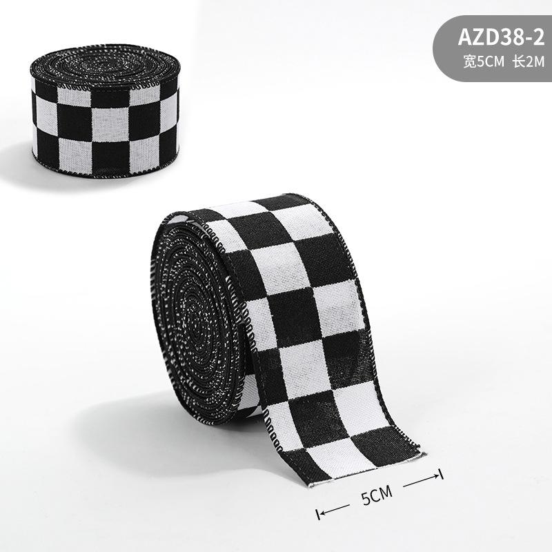 2M Imitation Hemp Christmas Black And White Checkered Ribbon Gift Packaging Christmas Flower Garland Bow Decoration Tie straps