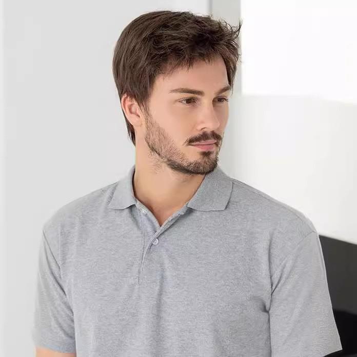 

Мужской короткий прямой синтетический парик в европейском и американском стиле, натуральный вид, пушистый, термостойкое волокно коричневый