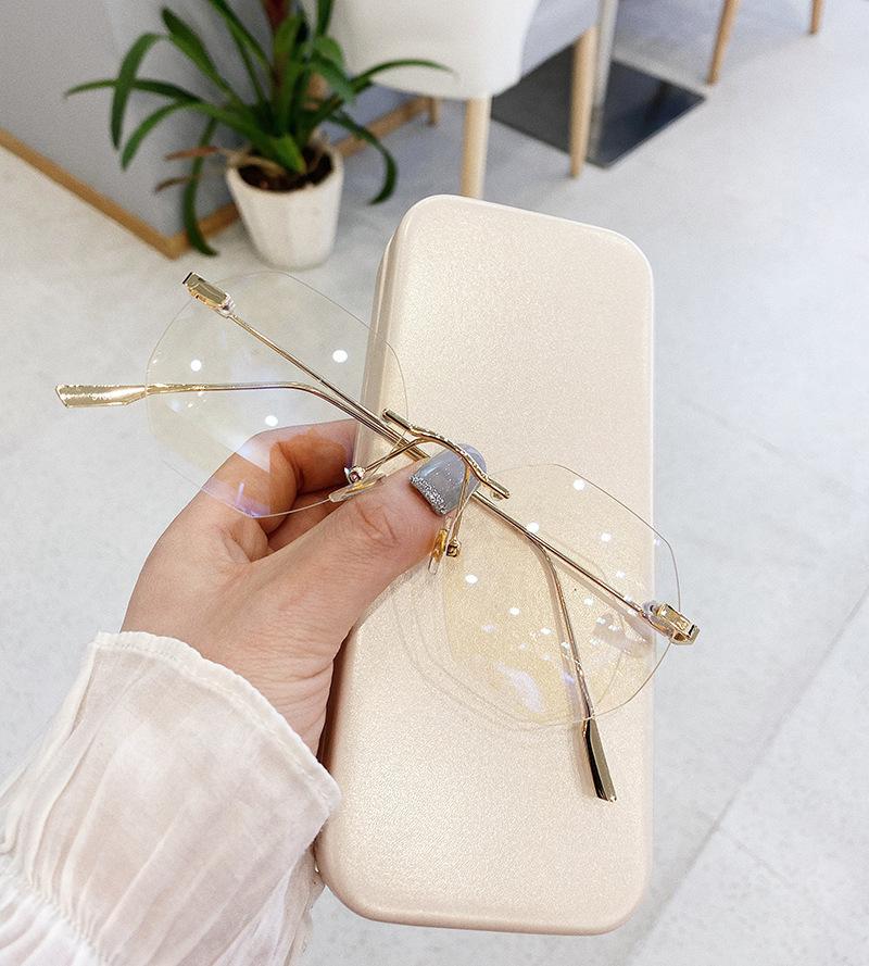 Polygon Shape Rimless Glasses Women Blue Light Blocking Frame Eyeglasses For Women Vintage Retro Men'S Glasses