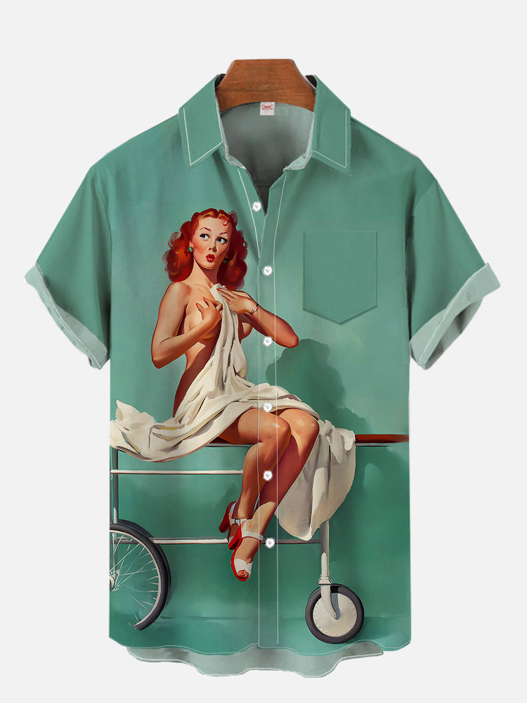 1980s Vintage Pin Up Girl Poster Sexy Girls Blonde Beauty 3D Prints Men's Short Sleeved Shirts For Men Fashion Hawaiian Shirts