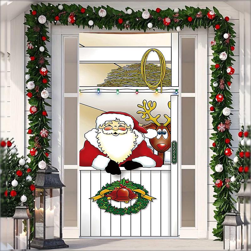Stretch Fabric Christmas Door Tapestry - Santa Claus Gift Background for Holiday Parties