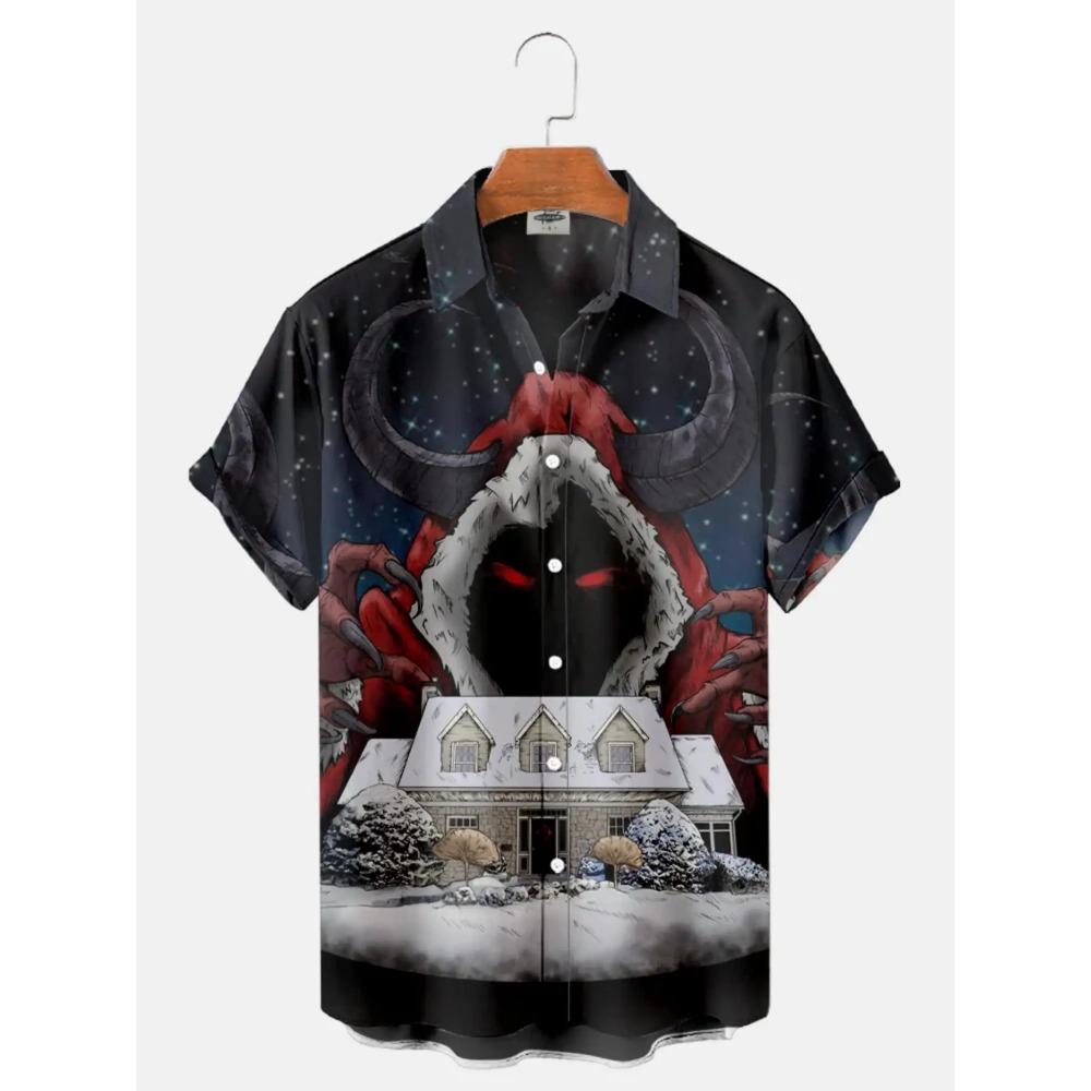 Cute Cat Pattern Print Men Short Sleeve Shirt Summer Men Fashion Loose Shirt Tops