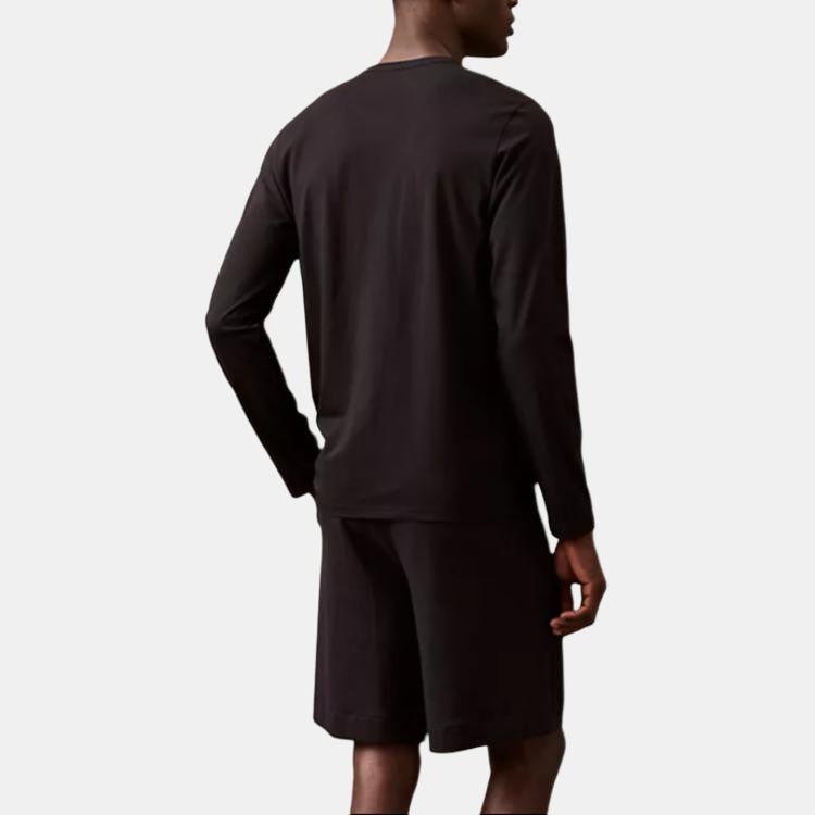 Calvin Klein Logo Pattern Comfortable Crew Neck Long Sleeve Pajama Top Men Tops Black NM2771-002