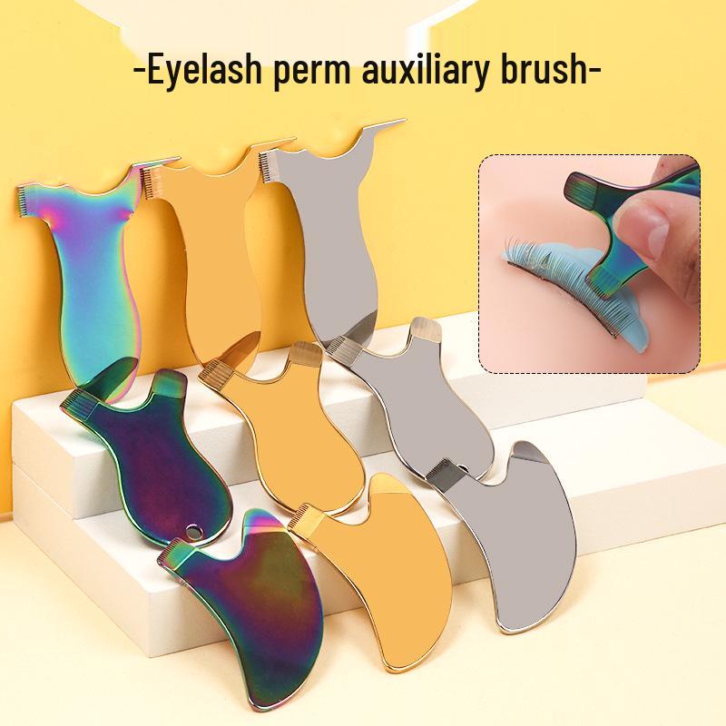 Stainless Steel Y-Shaped Eyelash Extension & Perm Comb with Small Eyebrow Brush.