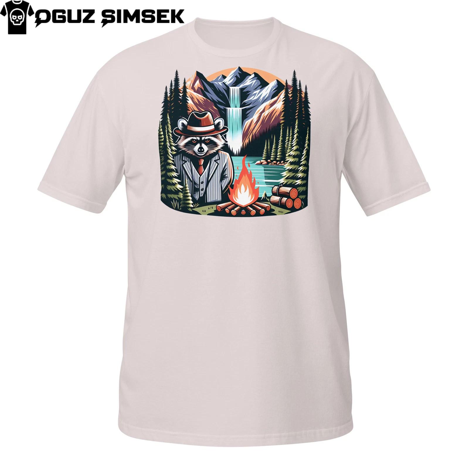 Raccoon Waterfall T-Shirt Mens Womens Tees Top | Gangster Animal in Suit Camping Fire Forest Tee S