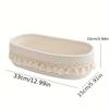 Boho Chic White/Khaki Rectangular Tassel Storage Basket Polyester Rope Organizer with Open Top for Living Room Bedroom Bathroom