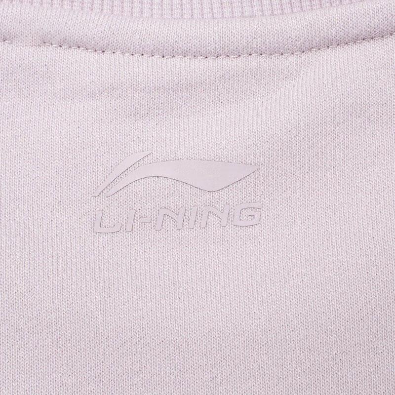 Li-Ning Floral Letter Print Loose Round Neck Pullover Sweatshirt Women Tops Lotus-Pink Purple AWDT818-4