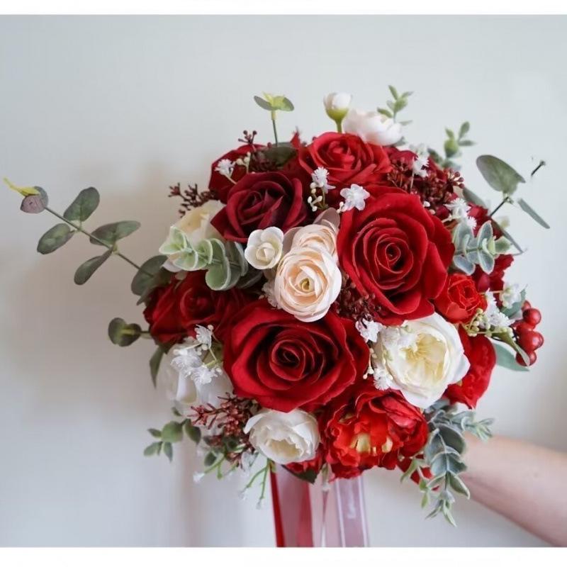 European Style Bridal Bouquet with Small Roses - Pink & White
