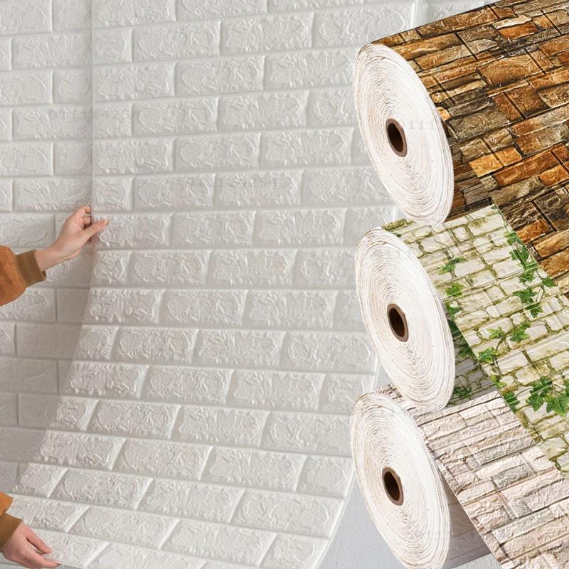 

5Mx70cm 3D DIY Wall Stickers Brick Foam Panels Self-adhesive Wallpaper Embossed Stone Living Room Kitchen Decor 70cmx5m