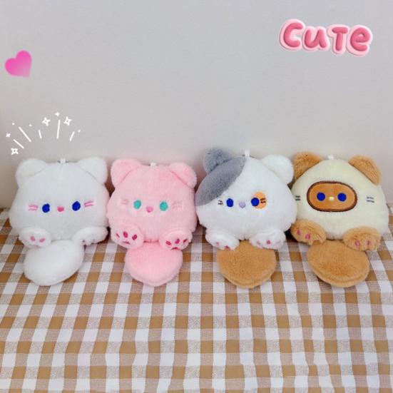 Porte-clés Pendentif Chat en Peluche Squeaker Intégré Mignon Corps Gros Chaton Animé Peluches Décoratif Doux Animal en Peluche Poupée Jouet Charmes Sac à Dos