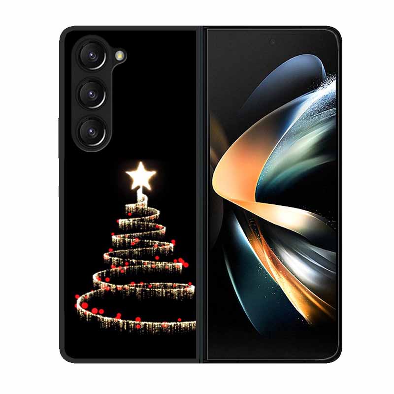 Christmas Case For Samsung Galaxy Z Fold 6 5 4 3 Cover Fold5 Fold4 Lovely Black Hard Plastic PC Cover For Galaxy Z Fold5 5G Case