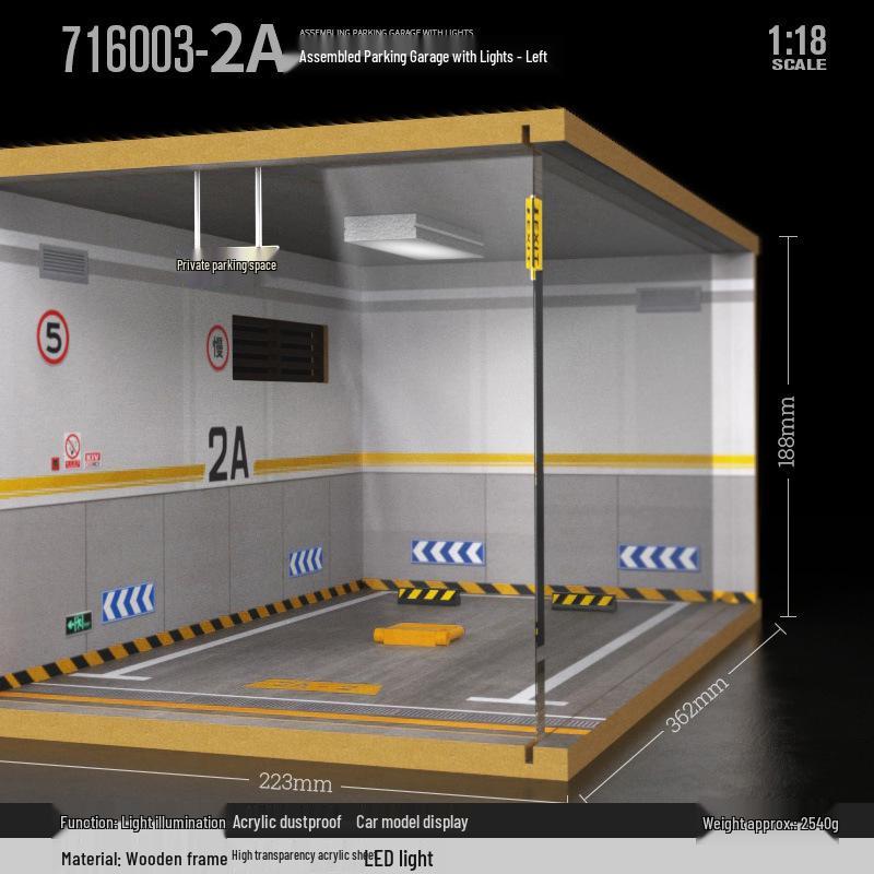 1/18 Wooden Parking Garage Model with Lighting and Dustproof Ornaments