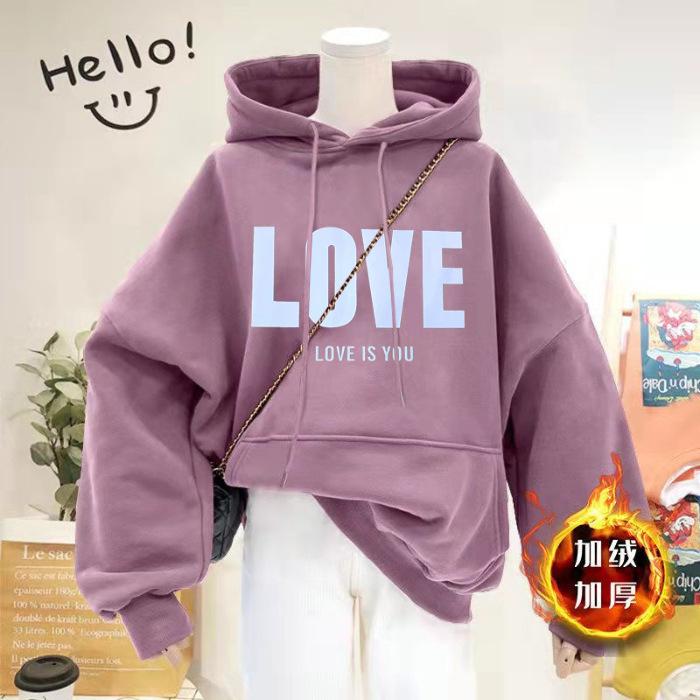 

Fleece thickened autumn and winter letter-printed hooded sweater men s and women s Korean version of casual high-end versatile jacket 3XL фіолетовий