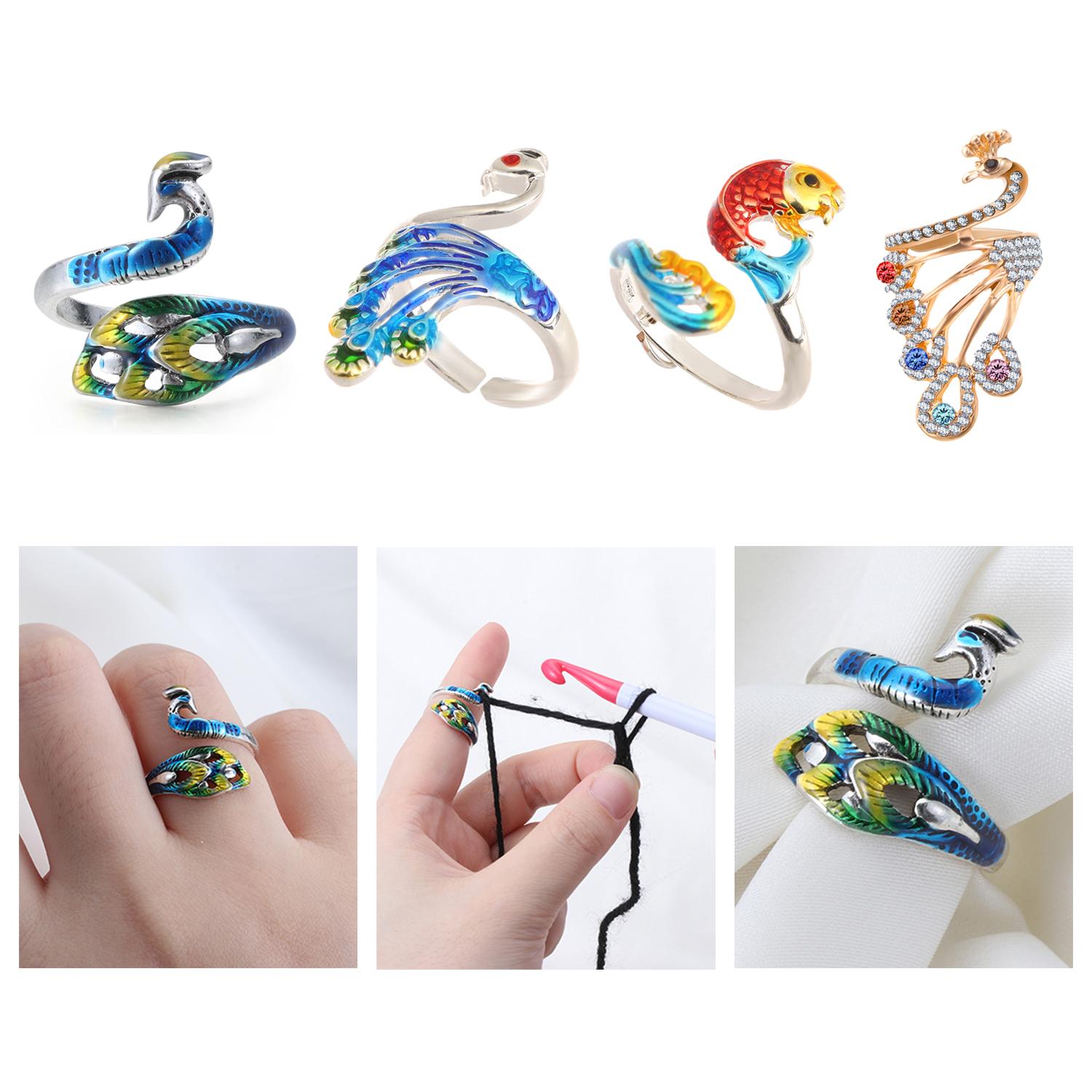 

Sewing Hook Yarn Guides Peacock Adjustable Sewing Accessories Open Ring Crochet Loop Knitted Ring