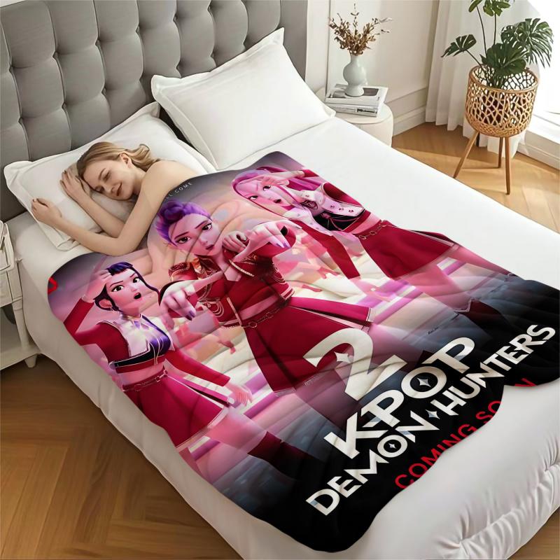 K-POP Dämonenjäger Thema Flanelldecke, Heiße Anime-Print Überwurfdecke, Fan-Geschenkdecke, Lässige Warme Decke