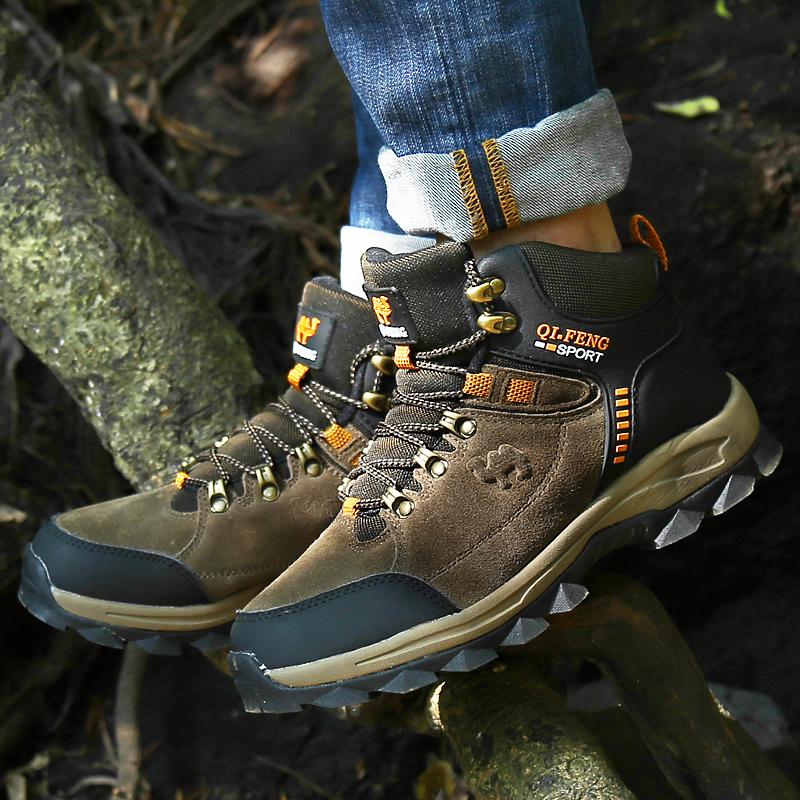 Outdoor High-top Boots Men Laced Thick-soled Men Shoes Soft Breathable Wear-resistant Shock-absorbing Casual Hiking Shoes Men