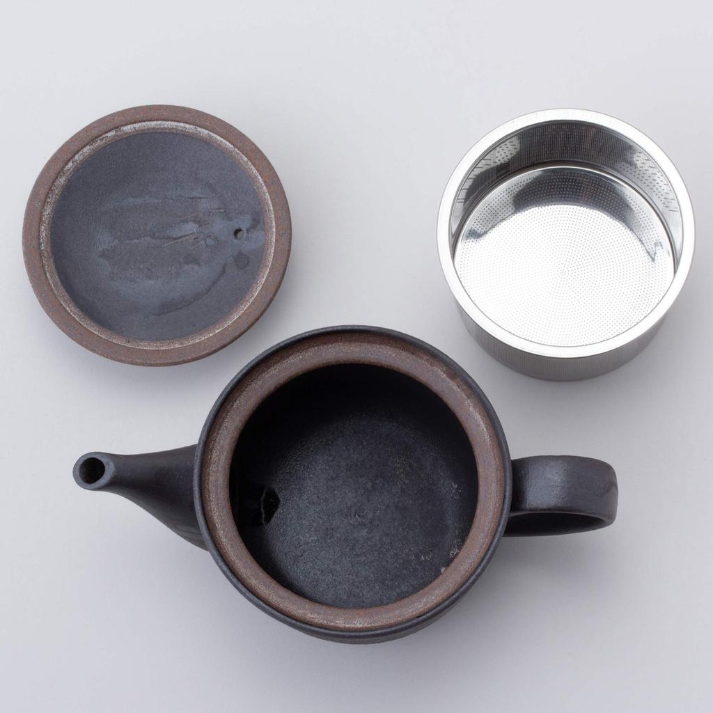 Hasami Ware Pot with Black Pattern Stainless Steel with Tea Made In Product 73461 Thousand-Step (Super Strainer), Capacity Approx. 275ml, Japan,