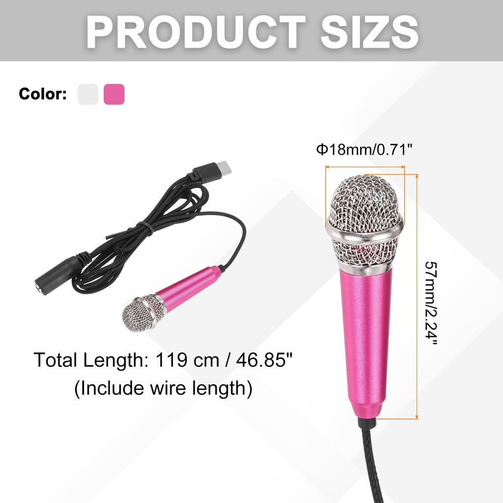Uxcell Mini Compact with Sponge and Earphones for Recording with Cell Hot Pink and Pack of 2 Microphone, Microphone, Type-C Bracket, Cover, Phones,