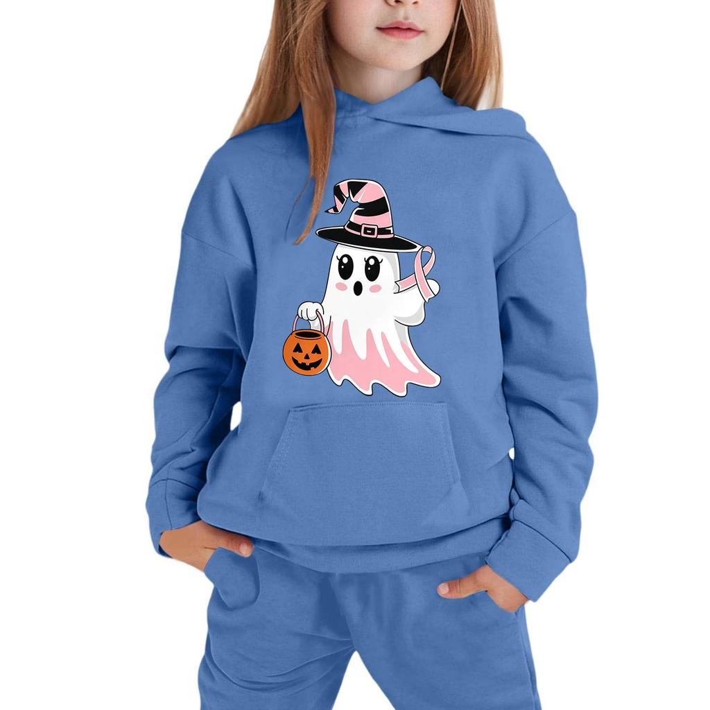 Kids Halloween Hoodie Ghost Print Pullover Sweatshirt with Hood Long Sleeve Casual Top for Boys Girls