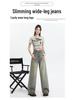 2024 Summer Women's High Waist Retro Distressed Wide-Leg Pants with Raw Hem