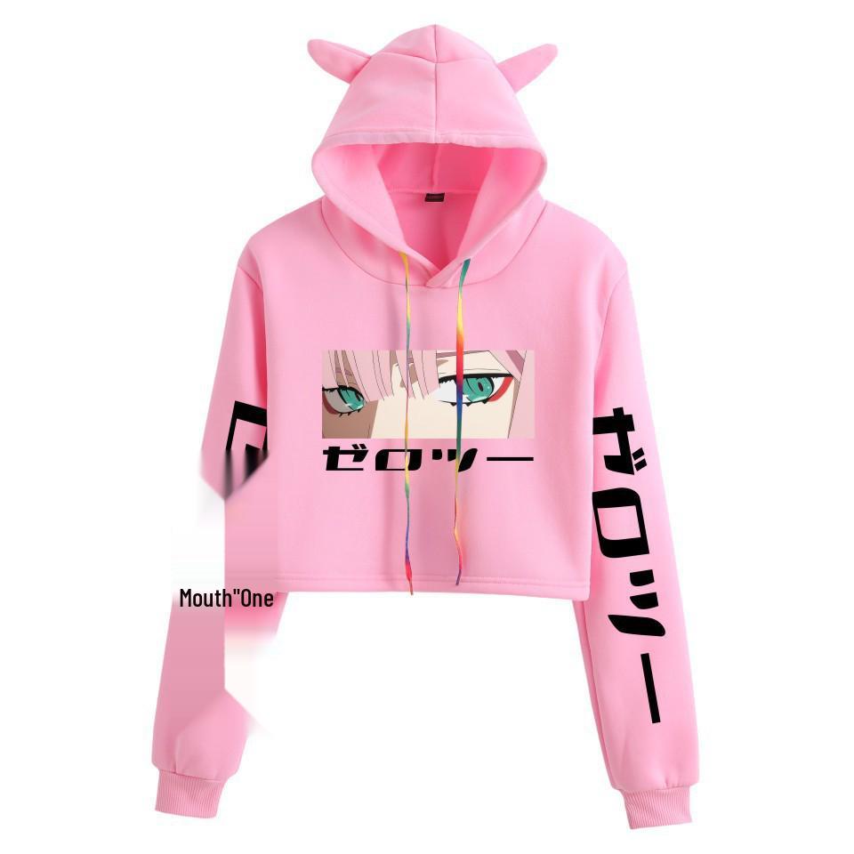 Japanese Anime Zero Two "Darling in the Franxx" Cat Ear Cropped Hoodie
