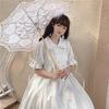 Lady Lazy Lolita Short Sleeve Round White Dress, Collar, Knee-Length, (L)
