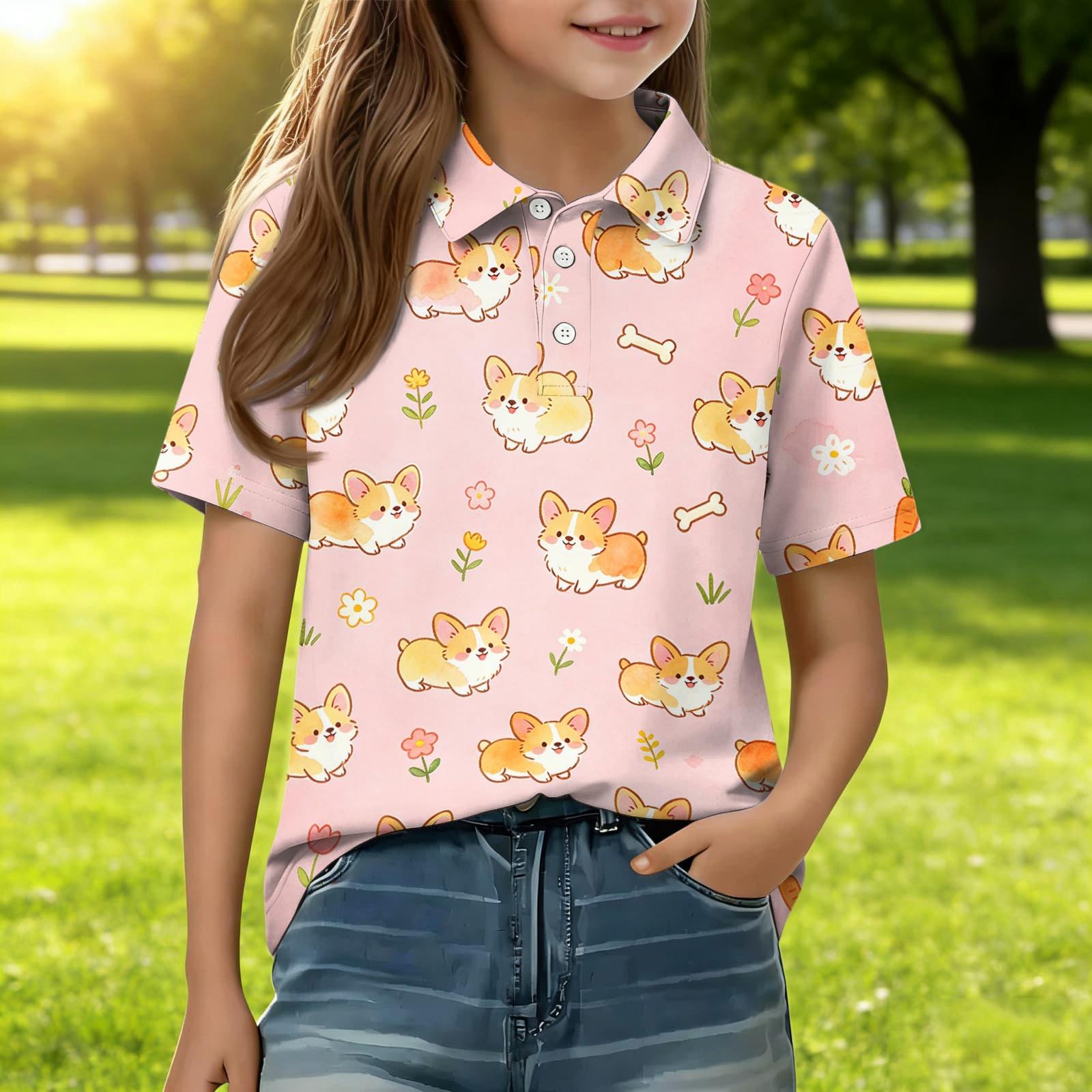

Kids Short Sleeve Polo Shirt Animal Print Casual Tee Button Down Collar Lightweight Soft Fabric Comfortable Fit Summer Wear 150