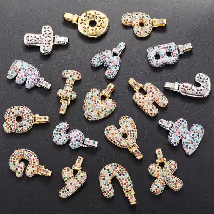 Colorful Zircon 26-Letter Initial Pendant Necklace