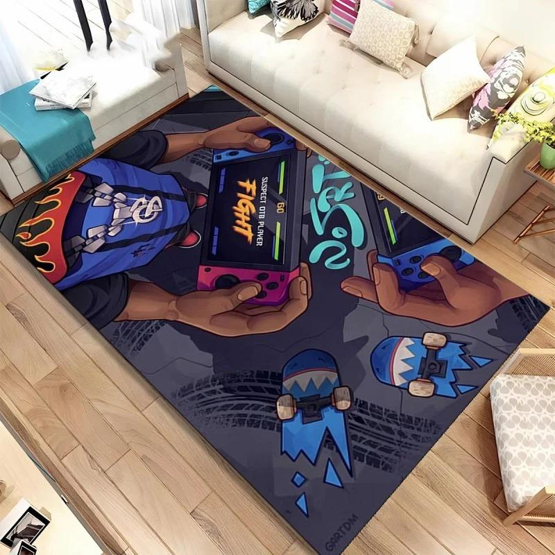 Gamer Theme Print Small Rug - Controller Console Pattern Carpet for Gaming Room Bedroom Hallway Balcony Entrance Doormat Decor