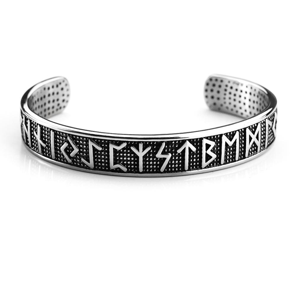 Viking Symbol Stainless Steel Retro Open Cuff Bangle Nordic Style C Bracelet