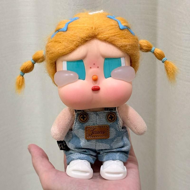 15cm BJD Doll Outfit Set Random Hair Clip 2 Denim Overalls White Shoes Crybaby Style Dolls