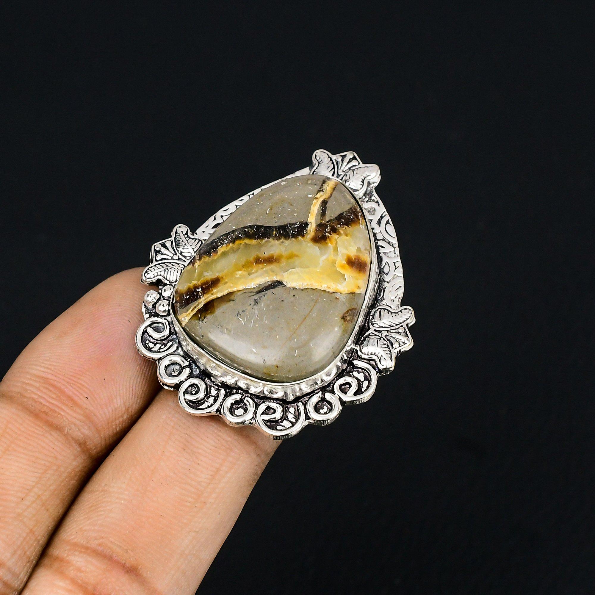 Daughters Day Deal Natural Septarian Solitaire Ring 925 Sterling Silver US 7.5 7.5