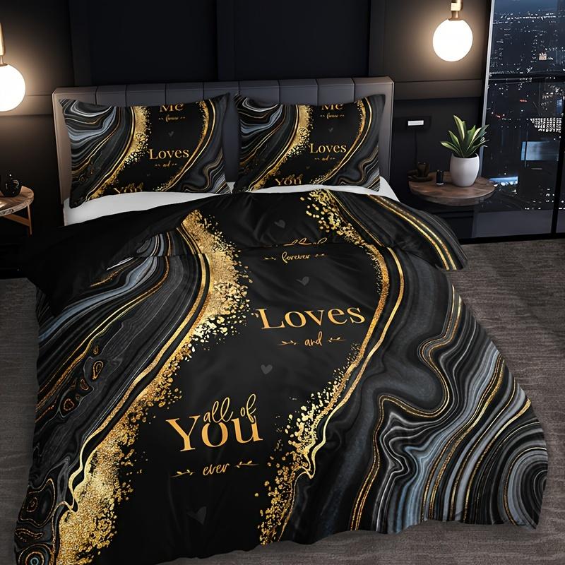 Fashion Texture Letter Duvet Cover Set 1 Duvet Cover With 2 Pillowcases High-Definition Print Home Dorm Room Decor