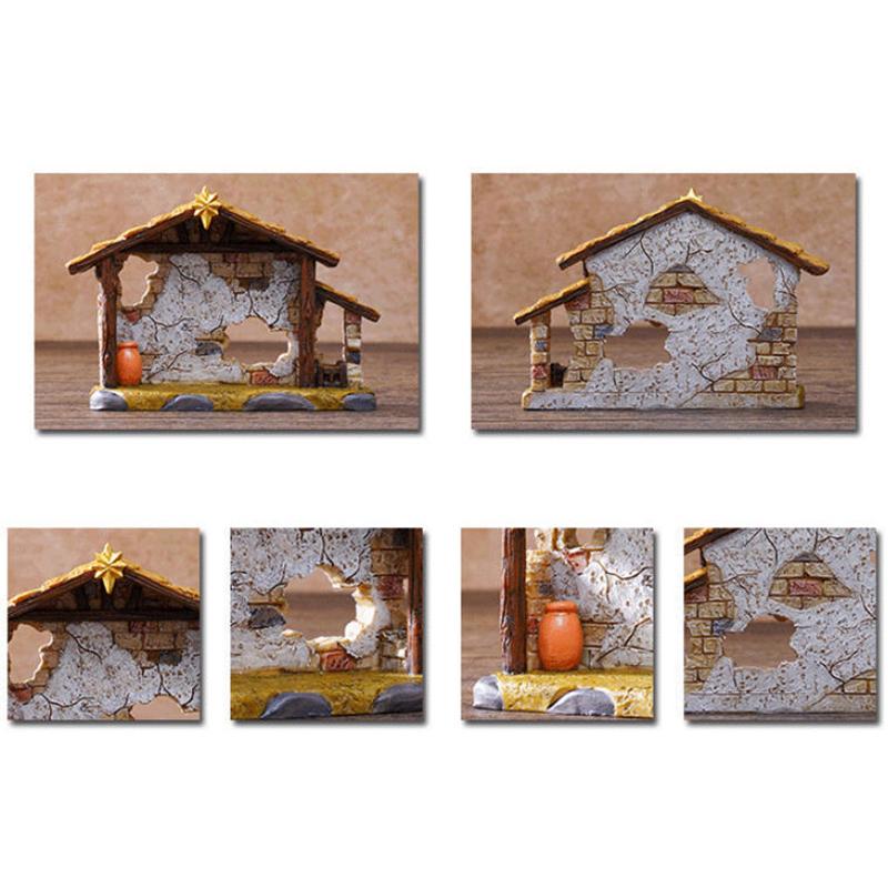 Weihnachtsstall Haus Schuppen Statue Krippe Schuppenszene Skulptur Ornament Harzfigur Religiöses Geschenk Dekoration Schreibtischdeko