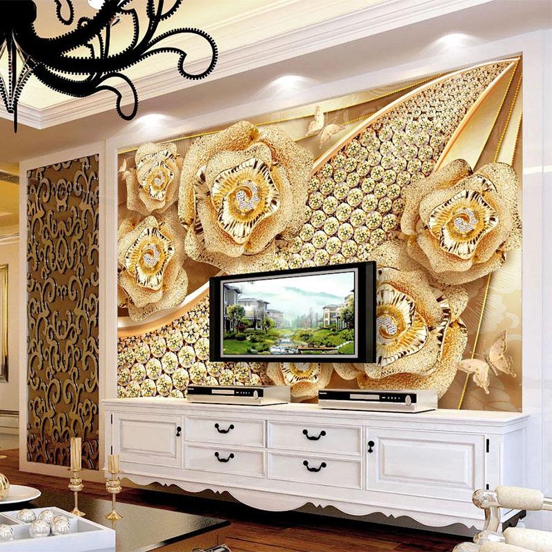 European Style 3d Stereo Diamond Flower Jewelry Wallpaper Living Room Tv Sofa Bedroom Luxury Home Decor Wall Papers Photo Murals