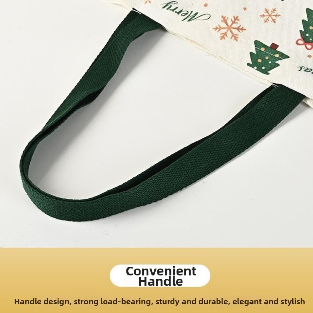 New Canvas Christmas Handbag Santa Snowman Reindeer Printed Reusable Shopping Bags Foldable Shoulder Bag Christmas Shopping