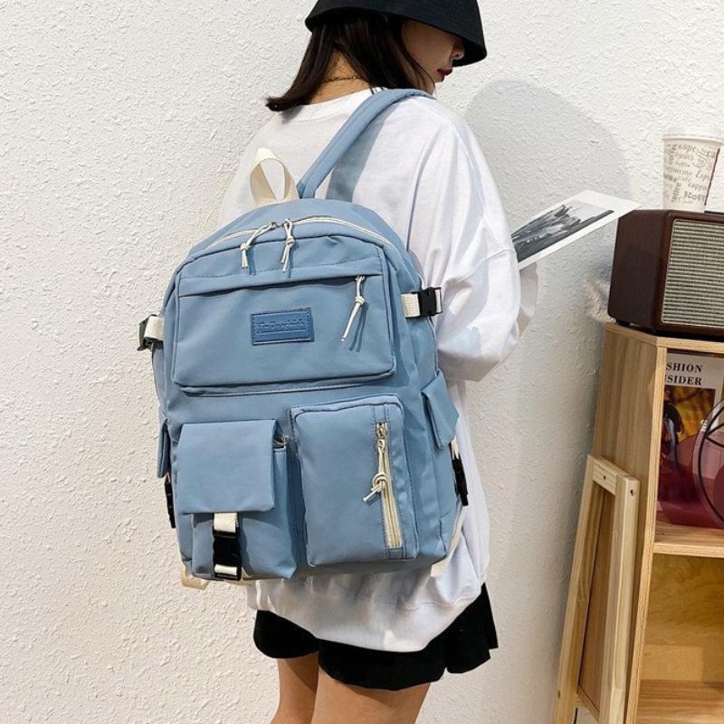 Canvas Women's Backpack Students School Bags for Girls Teenager Cute Multi-pocket Schoolbag Rucksack Handbags Laptop Backpack