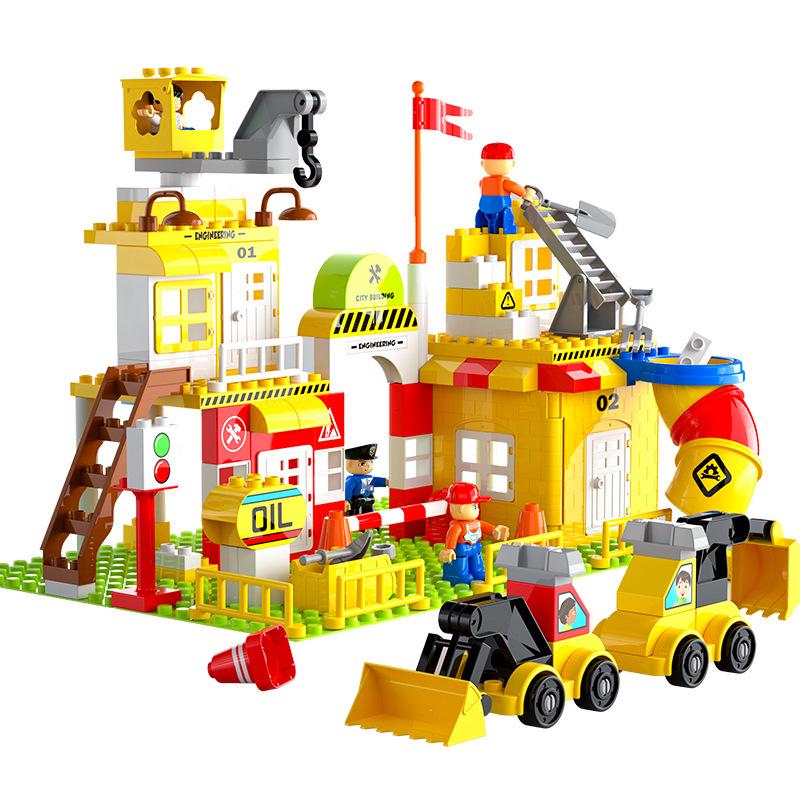Children's Educational Building Blocks - Police and Fire Station Set with Engineering Vehicles, Large Pieces, Ideal Gift for Boys