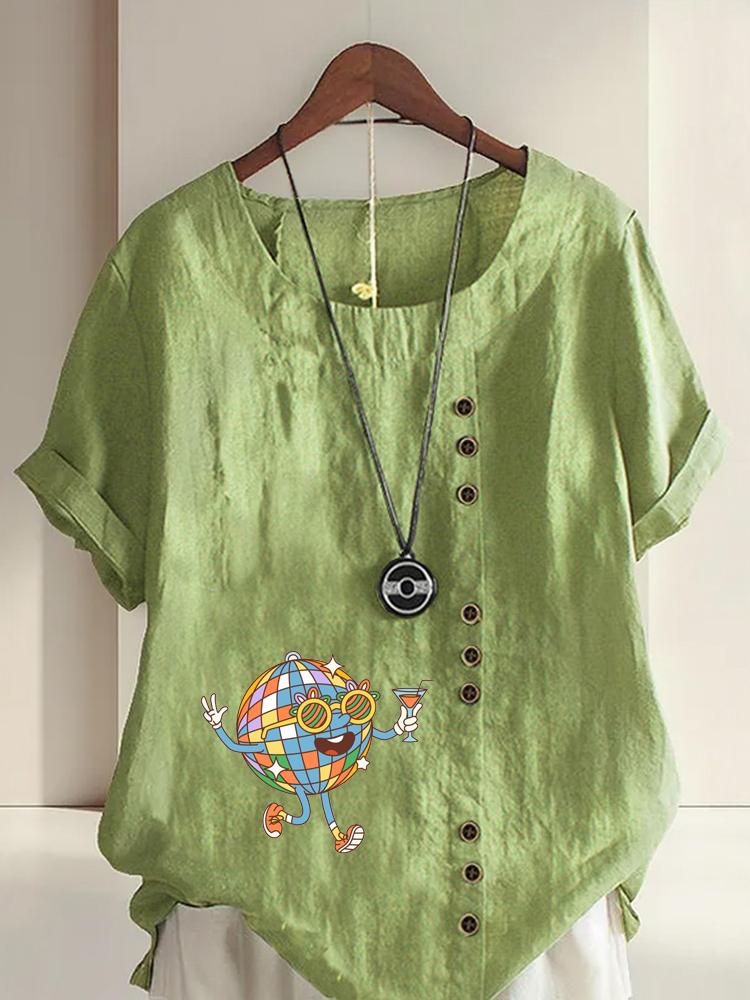 

Women s Fashion Humanoid Ball Lamp Print Shot Sleeve T-shirt Loose Cotton Shirt Casual Loose Summer Blouse Tops Plus Size 5XL зелений