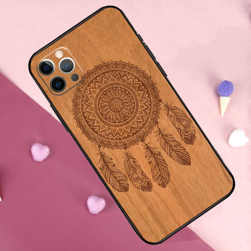 Mandala Floral Wood Phone Case For iPhone 17 Pro Max 11 14 15 16 Pro Max Plus 13 12 Mini 16e 17 Air Back Cover