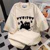 Cotton Cat Print Summer Short-sleeved T-shirt Women's Loose Casual and Thin Versatile Crew Neck Couple Heavy Ins