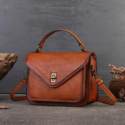 Damen Retro Crossbody-Handtasche aus Rindsleder Narbenleder - Echte Leder Umhängetasche