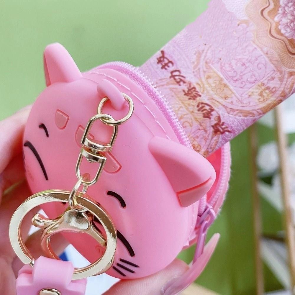 Kawaii Coin Purse Keychain Doll Earphone Bag Sweet Silicone Cat Coin Bag  Girls